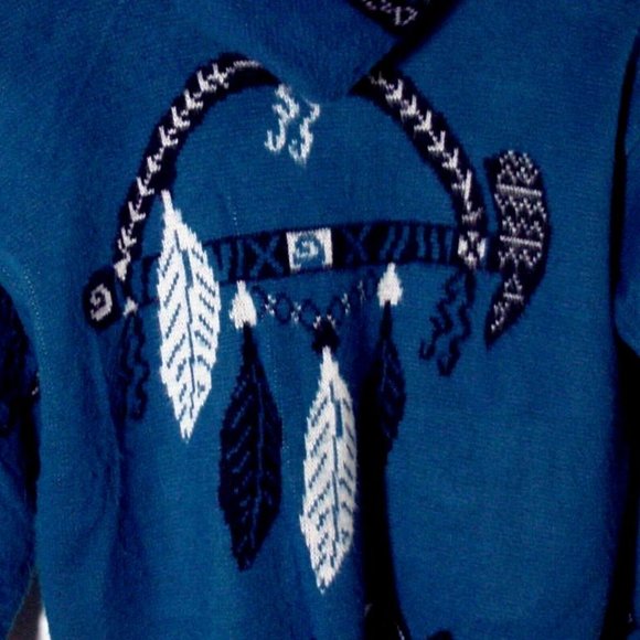 Vtg Yari Artesanias Tribal Native Indian Hippie Blue Wool Sweater Sz M - Picture 6 of 7
